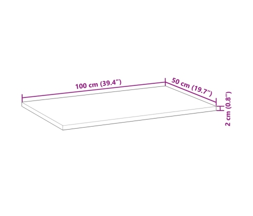 Encimera tocador de baño madera acacia sin tratar 100x50x2 cm