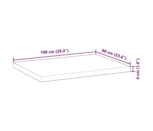 Encimera tocador baño madera acacia sin tratar 100x60x4 cm