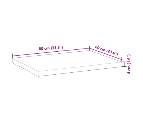 Tablero escritorio madera maciza acacia sin tratar 80x60x4 cm