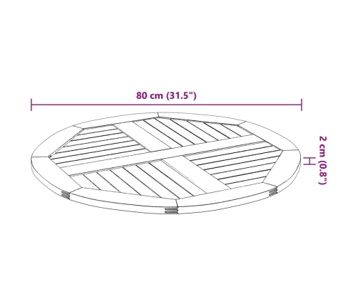 Tablero de mesa redondo madera maciza de acacia Ø80x2,2 cm