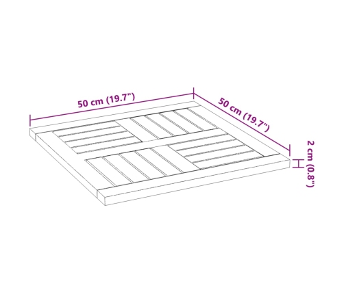 Tablero de mesa cuadrado madera maciza de acacia 50x50x2 cm