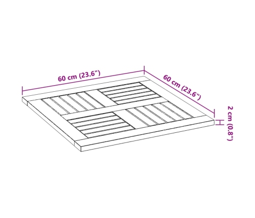 Tablero de mesa cuadrado madera maciza de acacia 60x60x2 cm