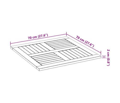 Tablero de mesa cuadrado madera maciza de acacia 70x70x2 cm