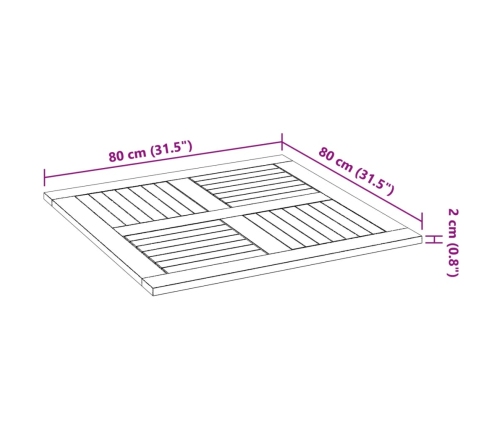 Tablero de mesa cuadrado madera maciza de acacia 80x80x2,2 cm