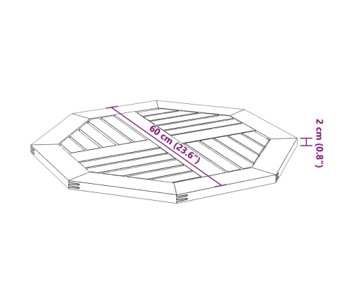 Tablero de mesa octogonal madera maciza de acacia 60x60x2 cm