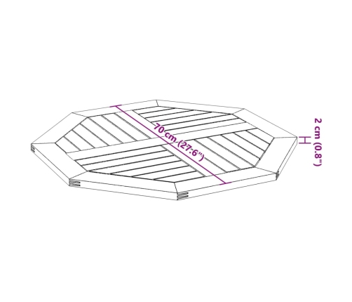 Tablero de mesa octogonal madera maciza de acacia 70x70x2 cm