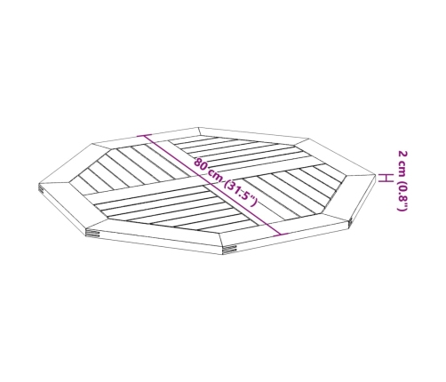 Tablero de mesa octogonal madera maciza de acacia 80x80x2,2 cm