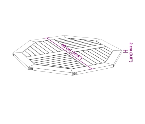 Tablero de mesa octogonal madera maciza de acacia 90x90x2,2 cm