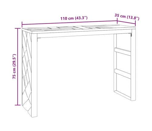 Mesa consola madera maciza de teca 110x35x75 cm