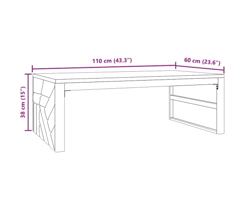 Mesa de centro madera maciza de teca 110x60x38 cm