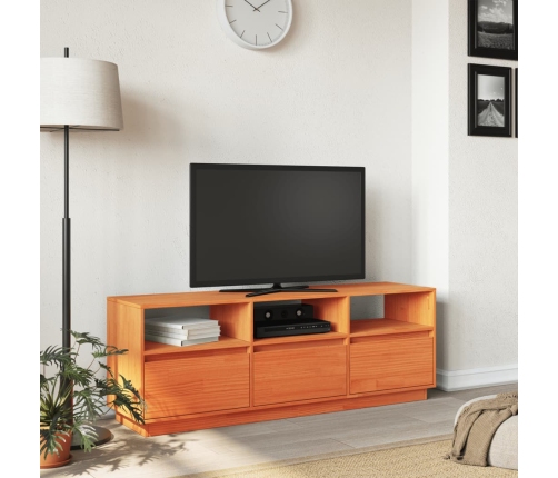 Mueble de TV madera maciza de pino marrón cera 140x37x50 cm