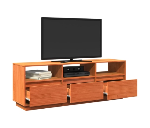 Mueble de TV madera maciza de pino marrón cera 140x37x50 cm