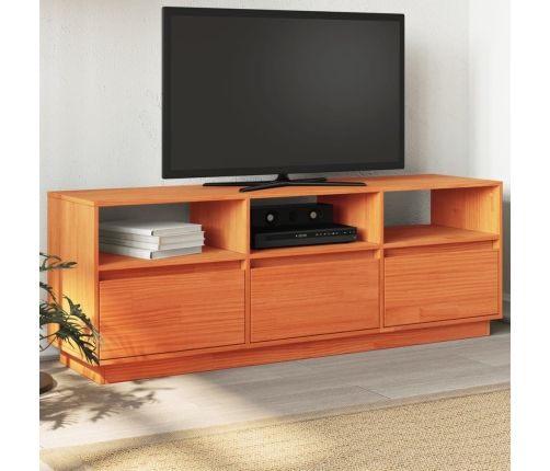 Mueble de TV madera maciza de pino marrón cera 140x37x50 cm