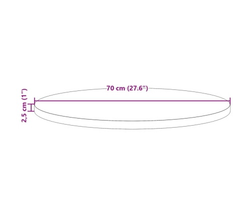 Tablero de mesa redondo madera maciza de pino marrón Ø70x2,5 cm