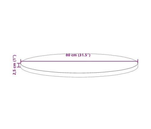 Tablero de mesa redondo madera maciza de pino marrón Ø80x2,5 cm