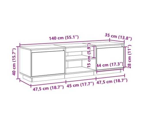 Mueble de TV madera maciza de pino marrón cera 140x35x40 cm