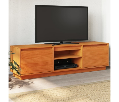 Mueble de TV madera maciza de pino marrón cera 140x35x40 cm