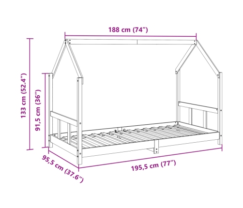 Estructura de cama infantil madera de pino marrón cera 90x190cm