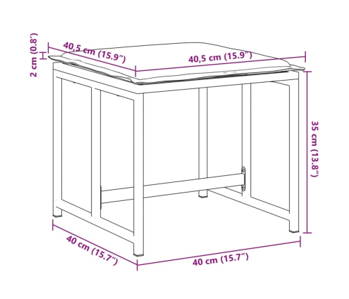Taburetes de jardín con cojines 4 uds acero y textilene negro
