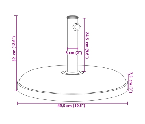 Base de sombrilla redonda para palos de Ø32/35/38 mm 25 kg