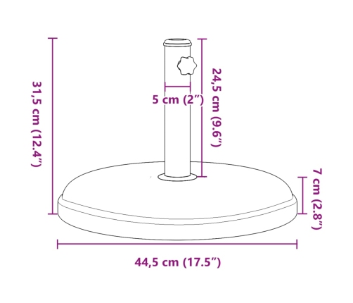 Base de sombrilla redonda para palos de Ø32/35/38 mm 15 kg