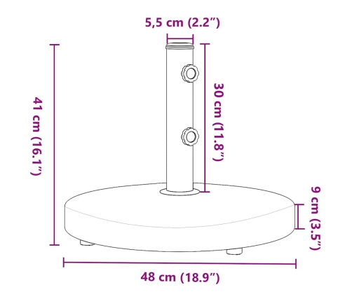 Base de sombrilla redonda para palos de Ø32/38/48 mm 25 kg