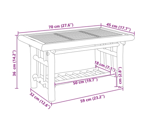 Mesa de centro de bambú 70x45x36 cm