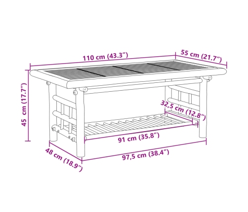 vidaXL Mesita de centro de bambú 110x55x45 cm