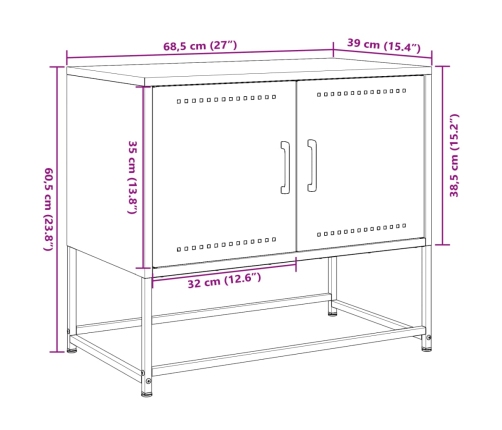 Mueble para TV de acero negro 68,5x39x60,5 cm