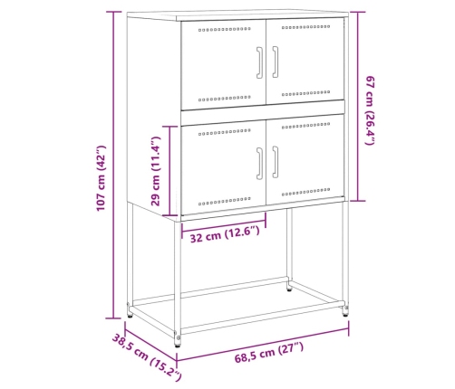 Aparador de acero verde oliva 68,5x38,5x107 cm