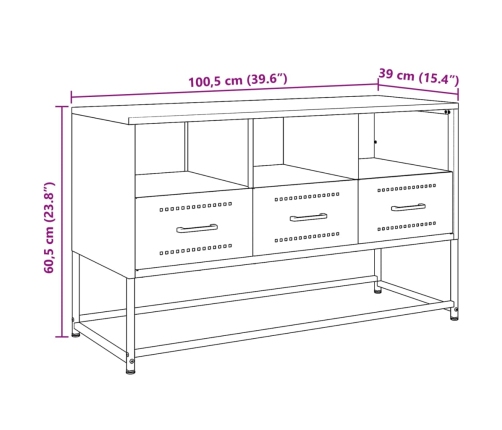 Mueble para TV de acero negro 100,5x39x60,5 cm