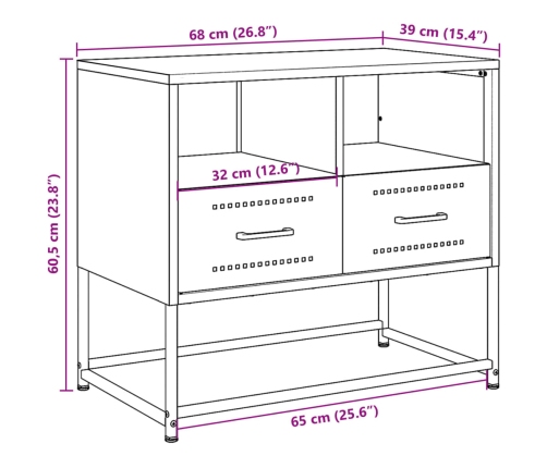 Mueble para TV de acero negro 68x39x60,5 cm