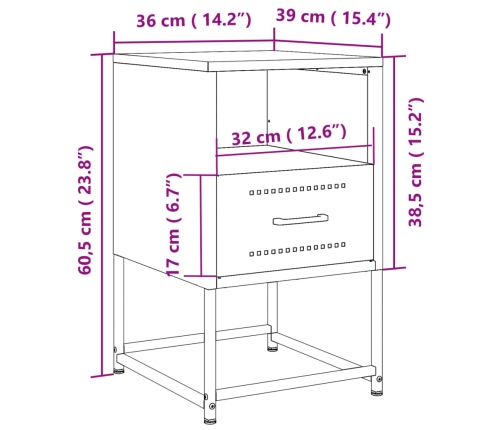 vidaXL Mesitas de noche 2 unidades acero rosa 36x39x60,5 cm