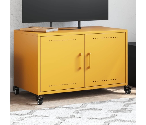 Mueble TV acero laminado en frío amarillo mostaza 68x39x43,5 cm