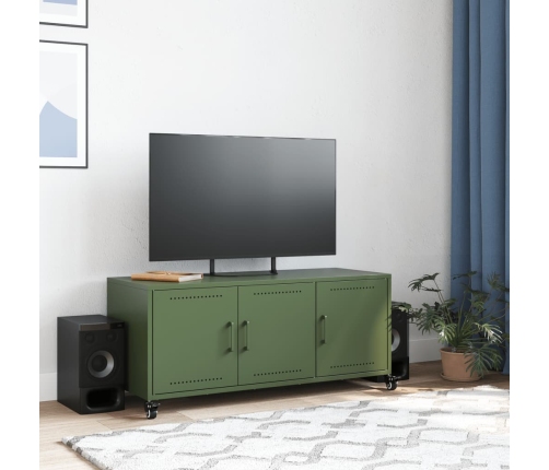 Mueble TV acero laminado en frío verde oliva 100,5x39x43,5 cm