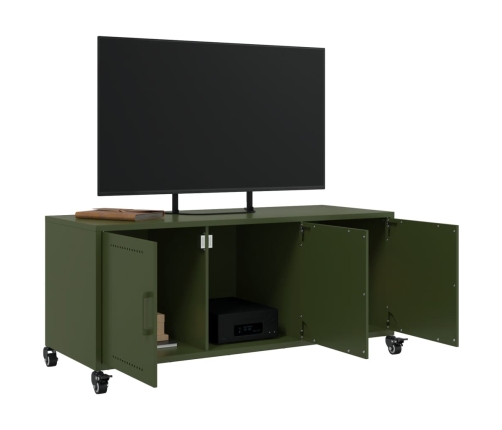 Mueble TV acero laminado en frío verde oliva 100,5x39x43,5 cm