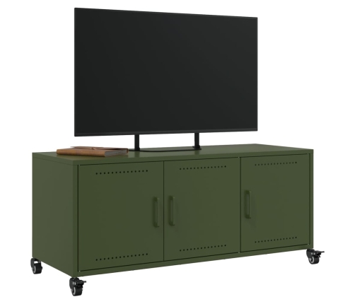 Mueble TV acero laminado en frío verde oliva 100,5x39x43,5 cm