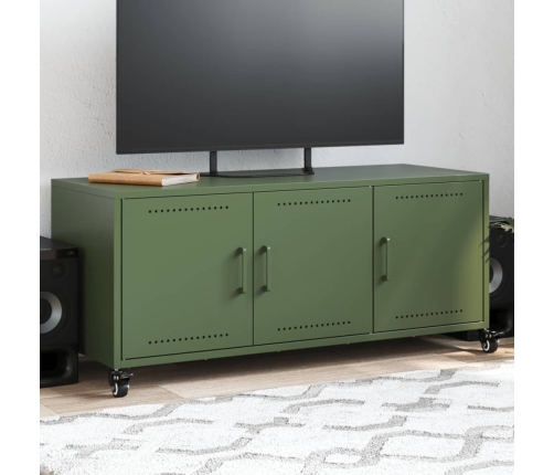 Mueble TV acero laminado en frío verde oliva 100,5x39x43,5 cm