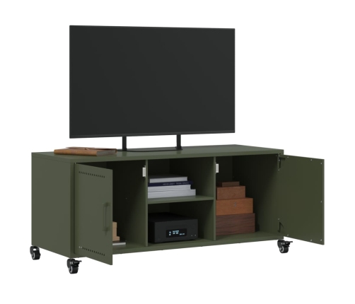 vidaXL Mueble TV acero laminado en frío verde oliva 100,5x39x43,5 cm