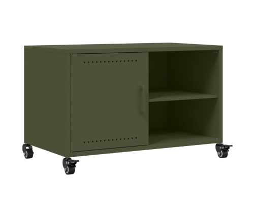 vidaXL Mueble para TV acero laminado en frío verde oliva 68x39x43,5 cm