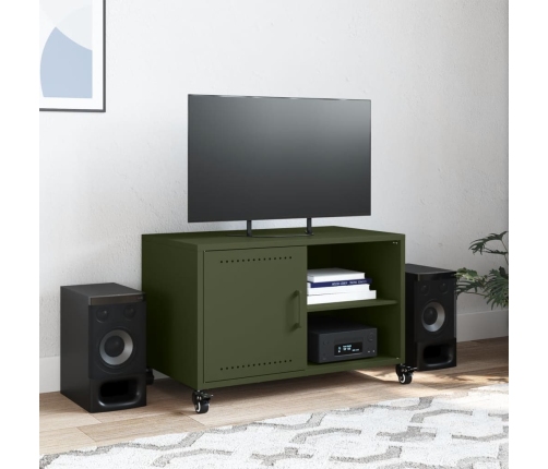 vidaXL Mueble para TV acero laminado en frío verde oliva 68x39x43,5 cm