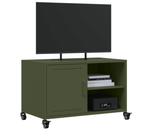 vidaXL Mueble para TV acero laminado en frío verde oliva 68x39x43,5 cm