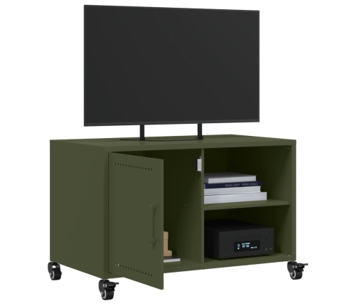 vidaXL Mueble para TV acero laminado en frío verde oliva 68x39x43,5 cm