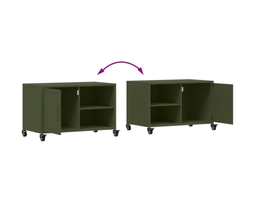 vidaXL Mueble para TV acero laminado en frío verde oliva 68x39x43,5 cm