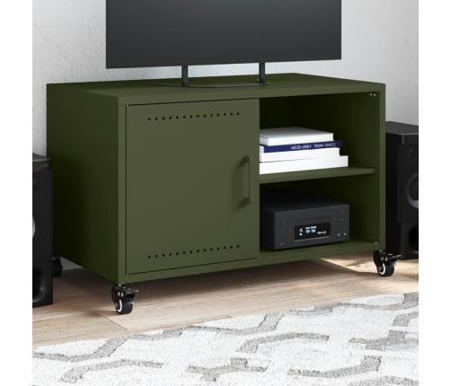 vidaXL Mueble para TV acero laminado en frío verde oliva 68x39x43,5 cm