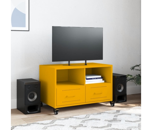 Mueble TV acero laminado en frío amarillo mostaza 68x39x43,5 cm