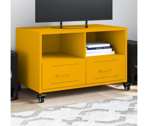 Mueble TV acero laminado en frío amarillo mostaza 68x39x43,5 cm