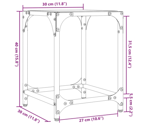 Mesa de centro superficie vidrio transparente acero 30x30x40 cm