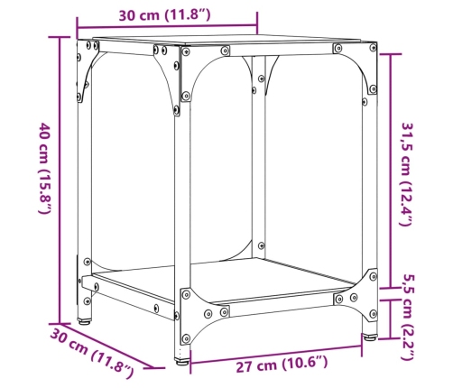 Mesa de centro superficie vidrio transparente acero 30x30x40 cm