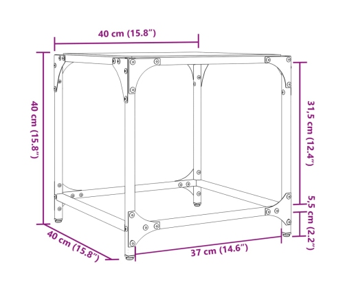 Mesa de centro superficie vidrio transparente acero 40x40x40 cm